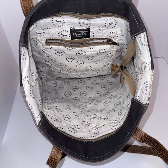 Myra Bag Canvas Faux Leather Tote Shoulder Bag Large Boho - Picture 7 of 9